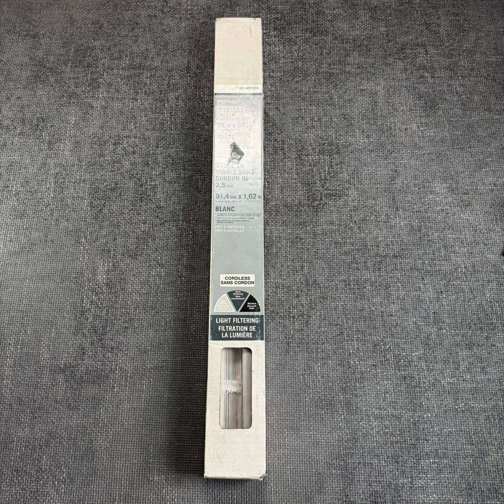Home Decorators 1 in Cordless Vinyl Blind 36 x 64 White Light Filtering